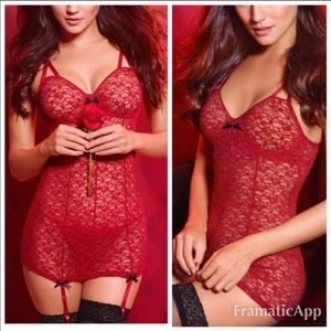 La Vie en Rose - Red Lingerie with Garter Belt Set